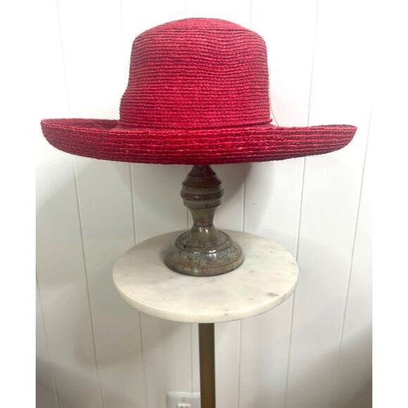 Scala Accessories - Scala Red Woven Rolled Brim Sun Hat